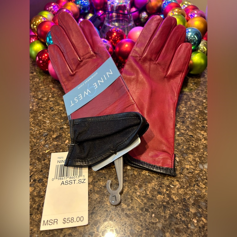 Nine West red leather gloves